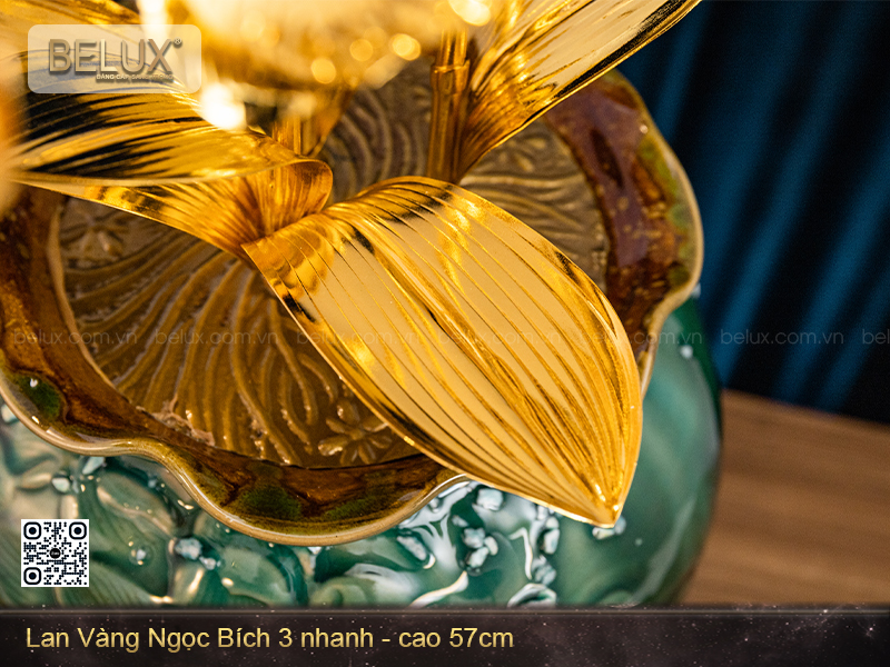Chậu lan vàng ngọc bích 3 nhánh mạ vàng 24k&nbsp;
